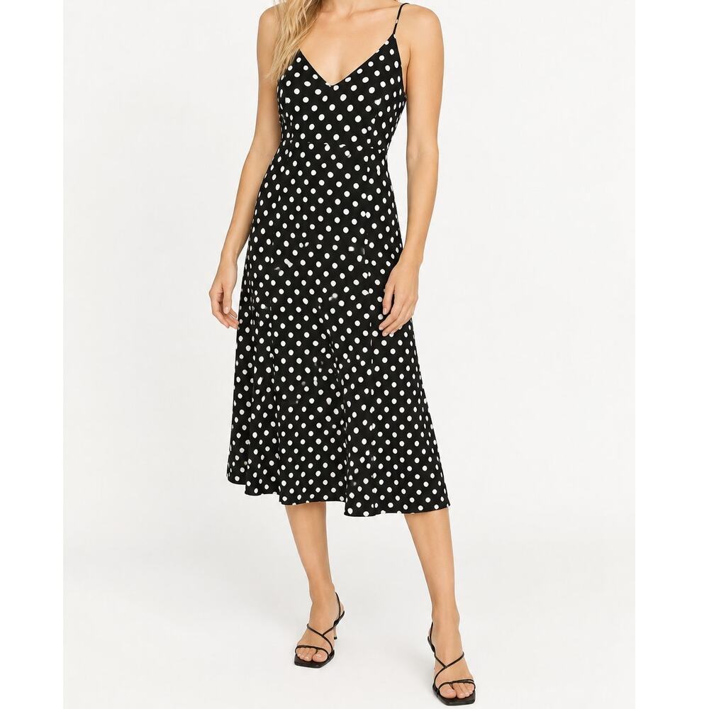 Zara Polka Dot Midi Dress Black White Size S